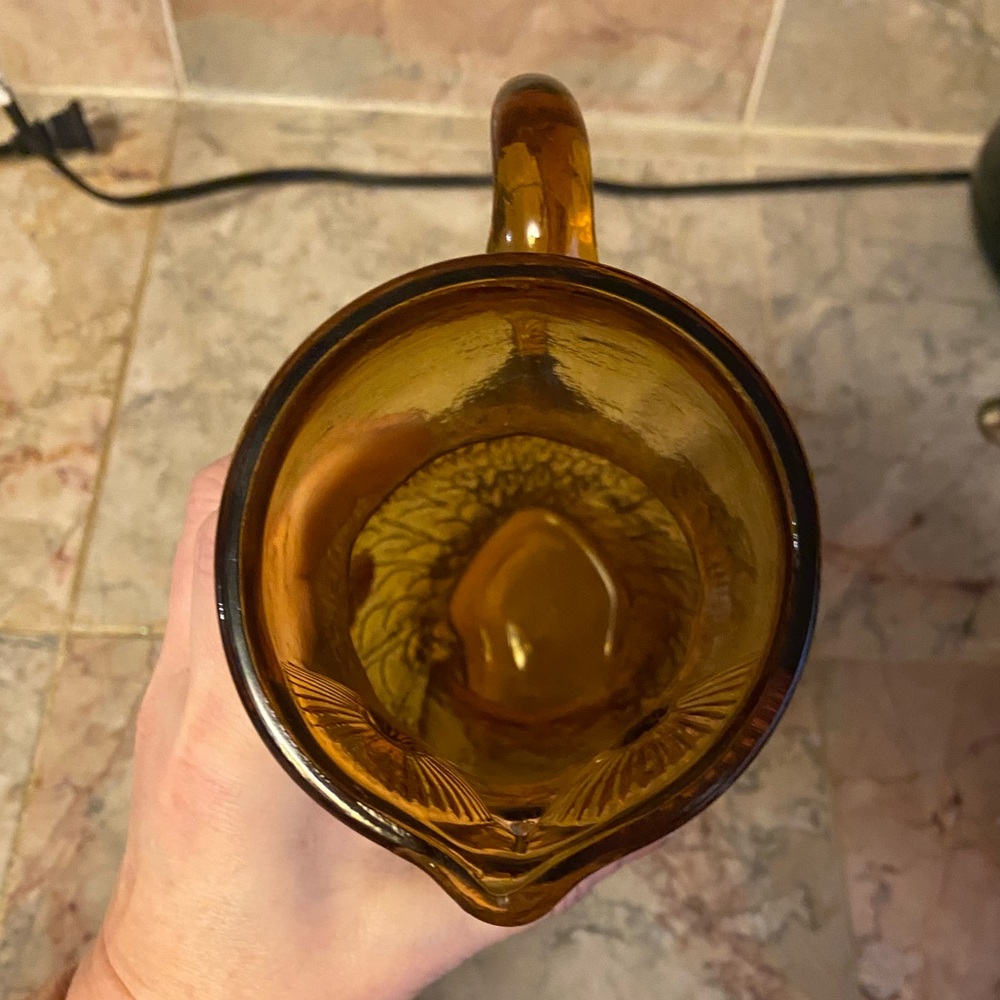 Vintage MCM Kanawha Style Glass Company Amber Glass Owl Pitcher 8 1/2" - Picture 5 of 5